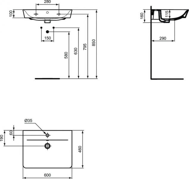 Ideal Standard Connect Air 60 håndvask t/væg - 1 hanehul - Mat sort