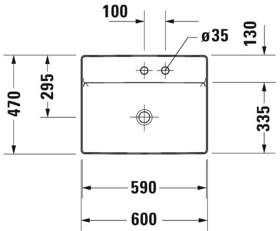 Duravit DuraSquare 60 fritstående bowlevask - 1 hanehul - Uden overløb