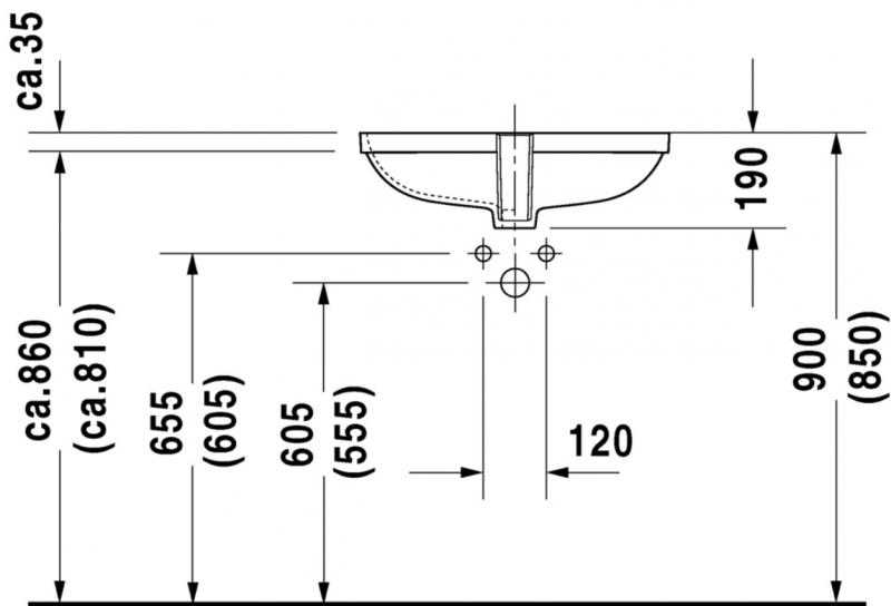 Duravit D-code 56 håndvask t/underlimning - Uden hanehul - Med overløb