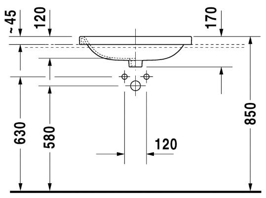 Duravit DuraStyle 61 håndvask t/nedfældning - 1 hanehul