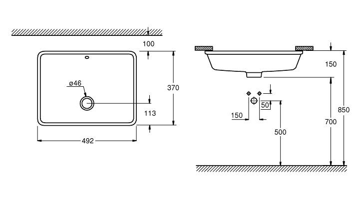 Grohe Cube 50 håndvask t/underlimning - Med overløb - PureGuard