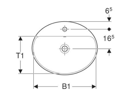 Geberit Variform 50 oval håndvask m/bagkant t/nedfældning - 1 hanehul