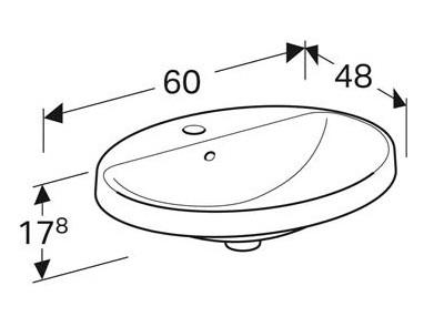 Geberit Variform 60 oval håndvask m/bagkant t/nedfældning - 1 hanehul