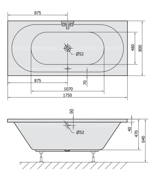 Royal Viva Box badekar t/indbygning - 175 x 80 - 2 ryglæn