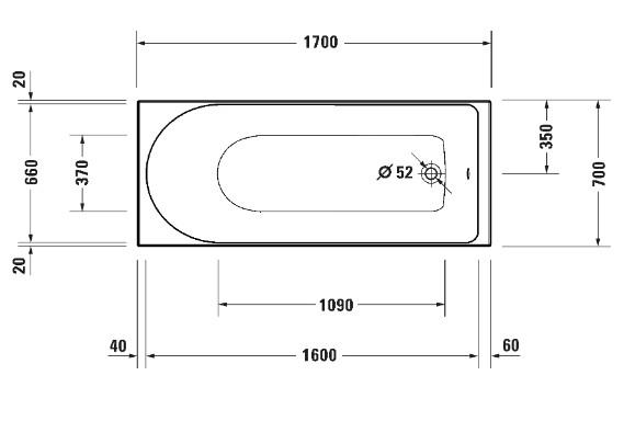 Duravit D-Neo badekar t/indbygning - 170 x 70 cm