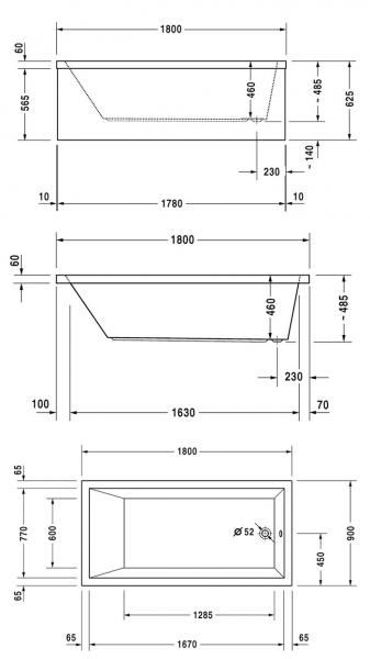 Duravit Starck badekar t/indbygning - 180 x 90 - 1 ryglæn