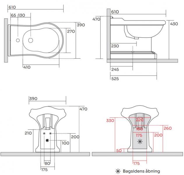 Lavabo Retro gulvstående BTW bidet - Hvid