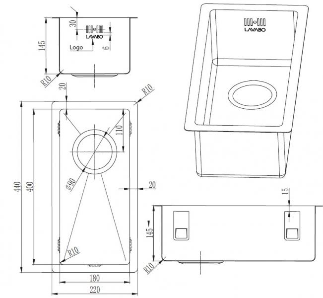 Lavabo Kubus 180 soft køkkenvask - Messing (børstet)