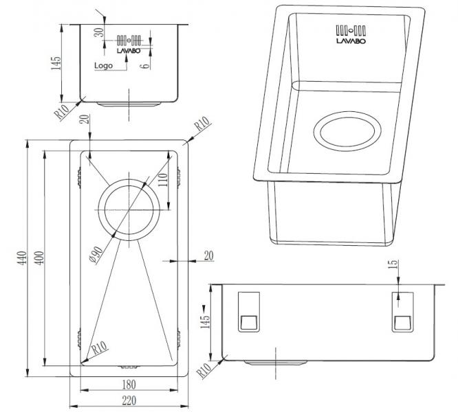 Lavabo Kubus 180 soft køkkenvask - Gunmetal