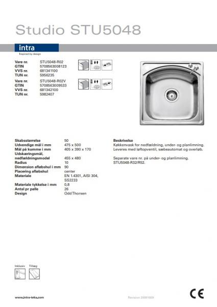 Outlet - IntraStudio STU5048-RO2V - Køkkenvask Hanehul venstre