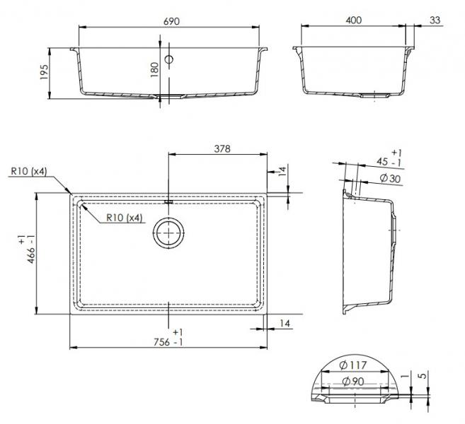 Lavabo Jupiter 80 kompositvask - Antracit-sort/krom