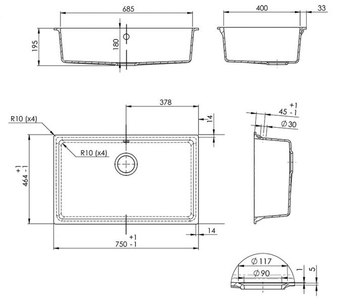 Lavabo Jupiter 80 kompositvask - Antracit-sort/messing Lavabo Jupiter 80 kompositvask - Antracit-sort/messing