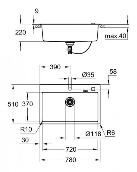 Grohe K700 køkkenvask 80-C - Sort granit