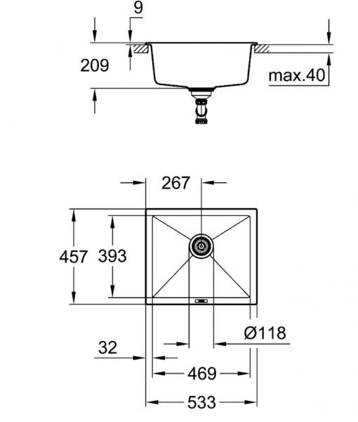 Grohe K700U køkkenvask i komposit u/bagkant 60-C - Sort