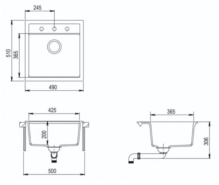 Lavabo Jupiter 50 kompositvask - Antracit-sort/sort