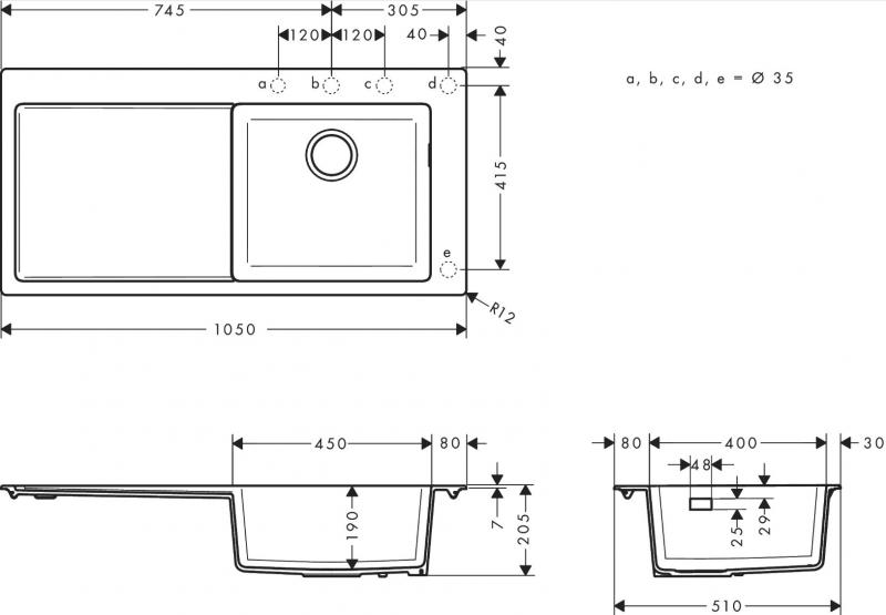 Hansgrohe S514-F450 køkkenvask i komposit - Vask til højre - Graphite black