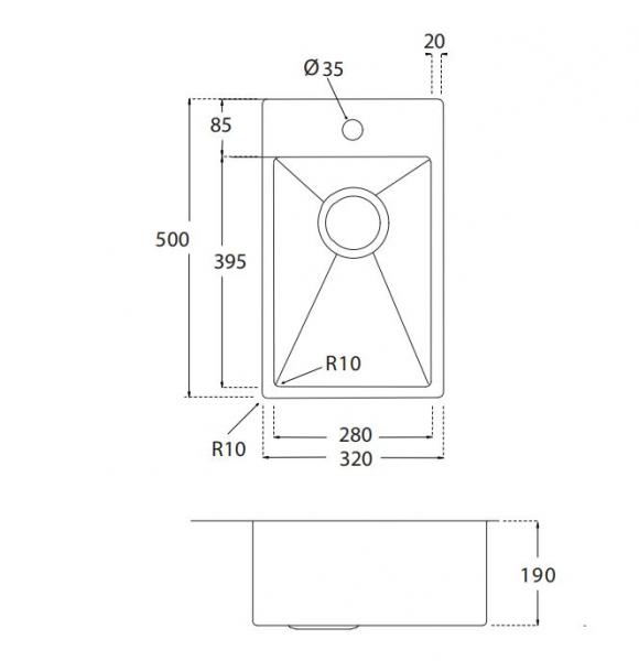 Lavabo Kubus 280 soft køkkenvask