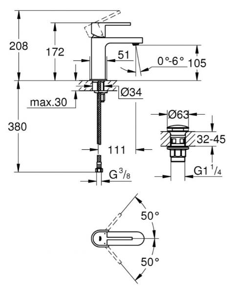 Grohe Plus håndvaskarmatur m/push open bundventil - Krom