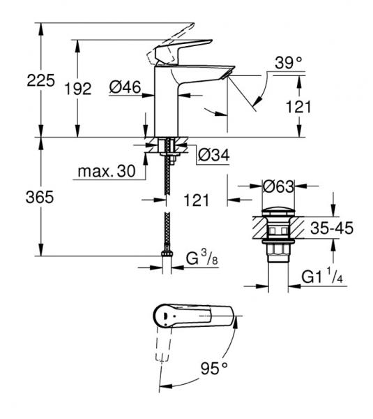 Grohe Start M håndvaskarmatur m/koldstart og push-open bundventil - Mat sort