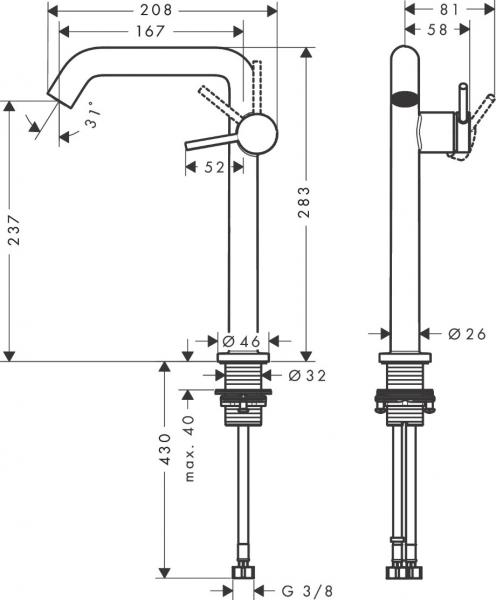 Hansgrohe Tecturis S 240 Fine bowlearmatur m/CoolStart - Krom