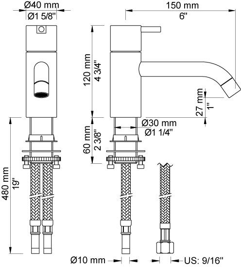 Vola HV1/150-16 håndvaskbatteri - Krom