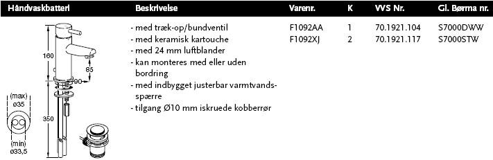 Børma A1 håndvaskbatteri F1092AA - krom