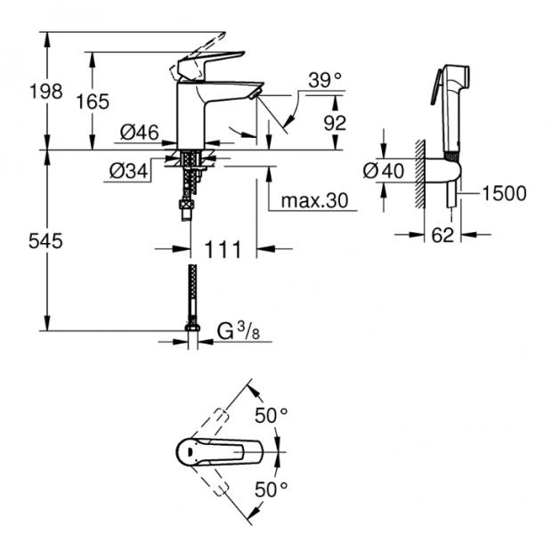 Grohe Start håndvaskarmatur m/Triggerspray håndbruser - Krom