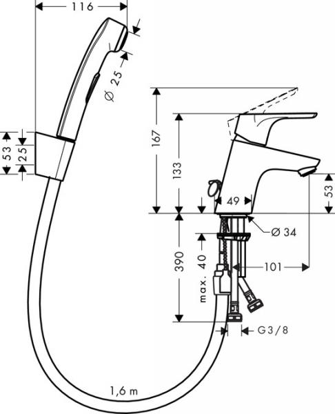 Hansgrohe Focus bidette armatur m/håndbruser