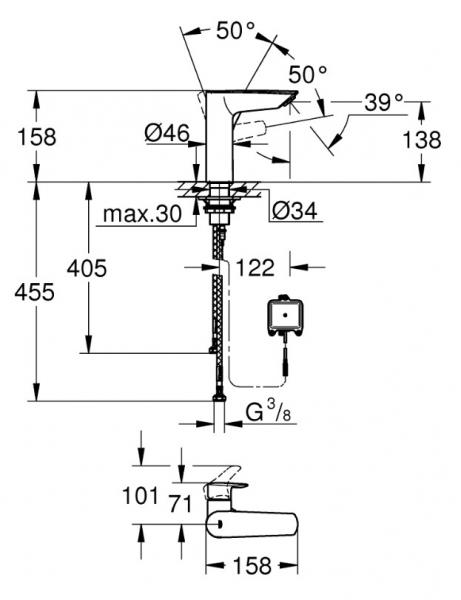 Grohe Eurosmart håndvaskarmatur 2i1 berøringsfri hybrid 6V