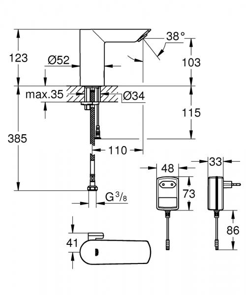 Grohe Bau Cosmopolitan E berøringsfri vandhane til 230 V