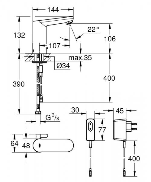 Grohe Eurosmart Cosmopolitan E berøringsfri vandhane til 230V