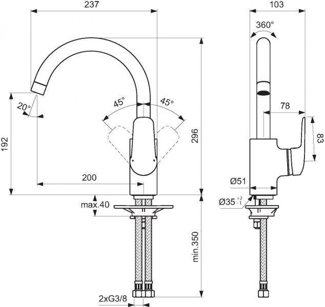 Ideal Standard Ceraflex køkkenbatteri - Høj C-tud