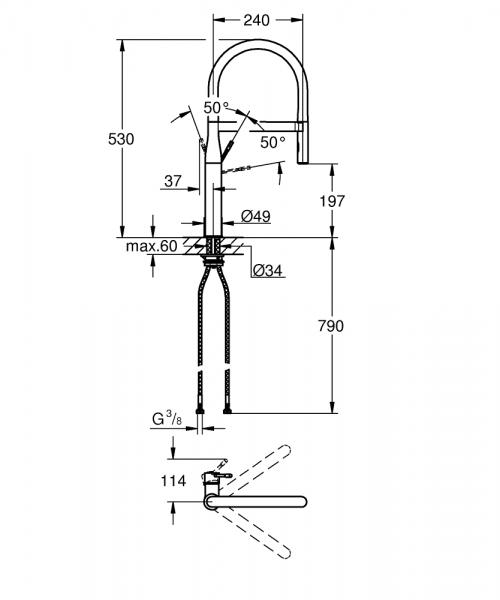 Grohe Essence New køkkenarmatur m/profi-bruser - Poleret cool sunrise