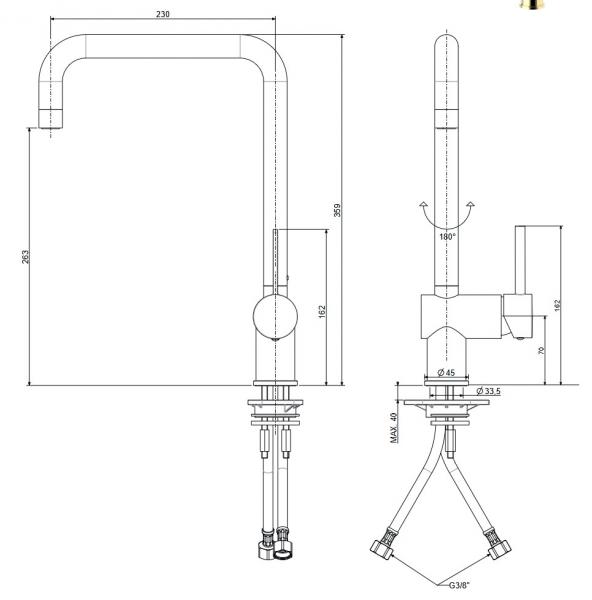 Lavabo Kubus 030 Square k&oslash;kkenarmatur - Massiv messing