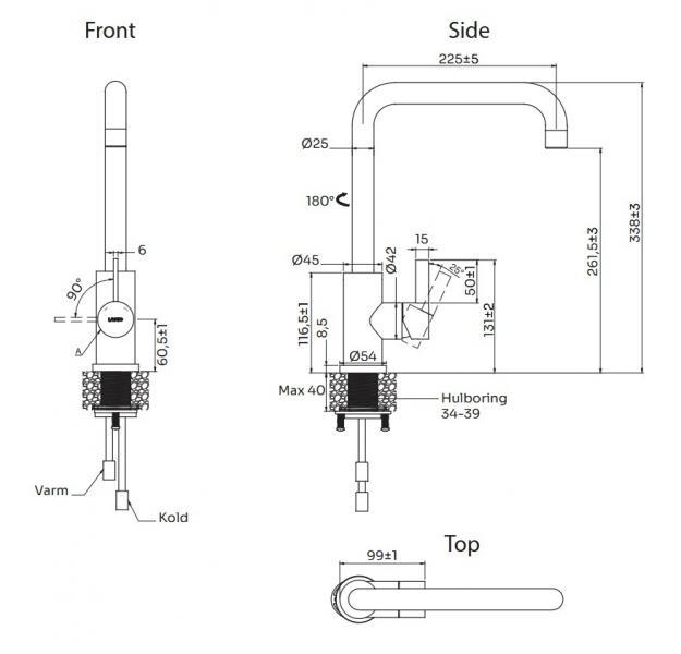 Lavabo Kubus 140 RS Square k&oslash;kkenarmatur - Mat sort