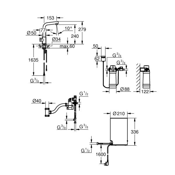 Grohe Red II Mono armatur m/3 l. beholder og L-tud