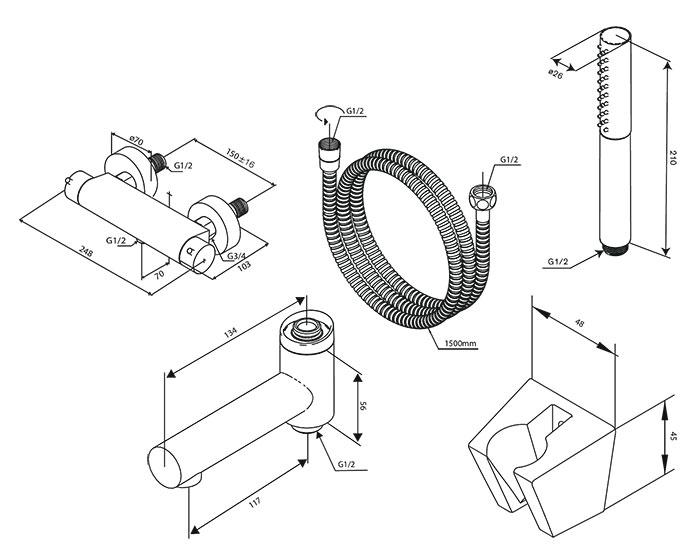 Damixa Iris komplet badekararmatur - B&oslash;rstet grafitgr&aring;