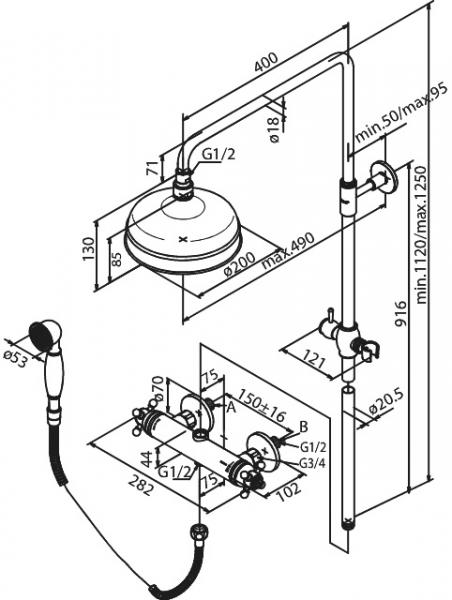 Damixa Tradition komplet brusesystem Ø200