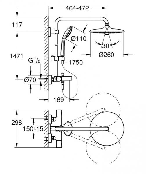 Grohe Euphoria 260 komplet brusesystem til kar - Krom