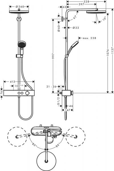 hansgrohe Pulsify S Showerpipe 1jet m/ShowerTablet Select 400 - Mat sort