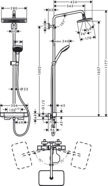 Hansgrohe Croma E 280 1jet komplet brusesystem - Krom