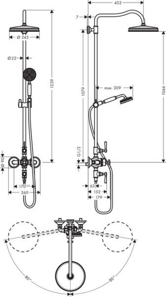 AXOR Montreux showerpipe m/ termostat og hovedbruser