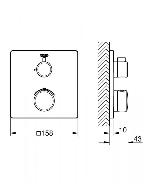 Grohe Grohtherm Square termostatarmatur til brus  (1 udgang) - Krom