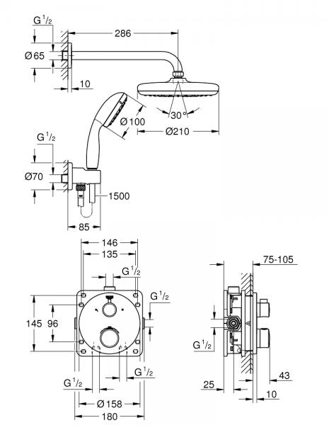 Grohe NEW Tempesta 210 komplet brusesystem til indbygning