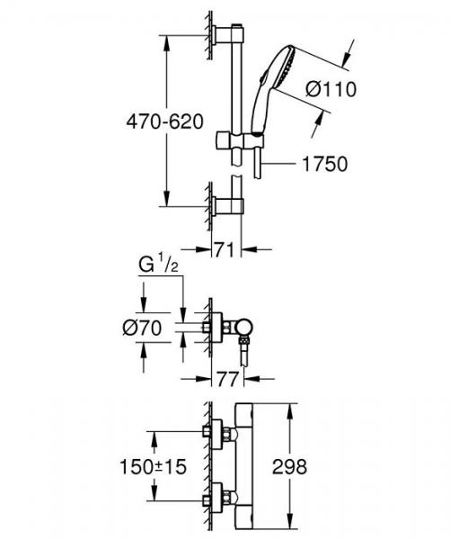 Grohe Precision Get komplet brusesystem m/termostat og håndbruser