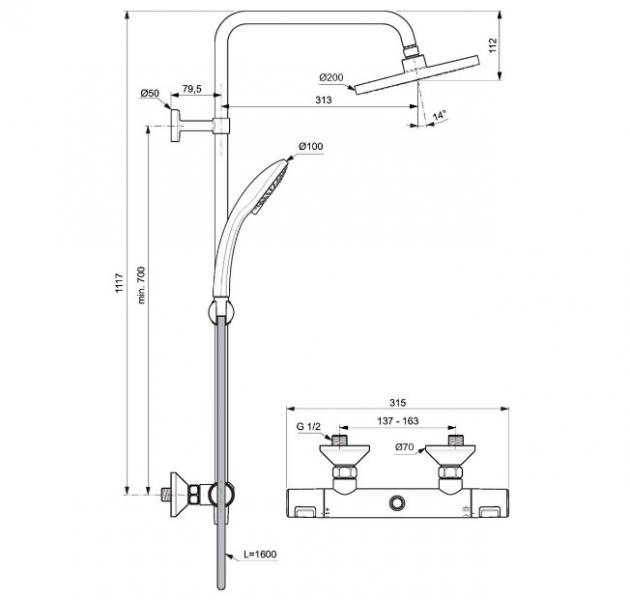 Ideal standard Idealrain CT25 komplet brusesystem - Krom