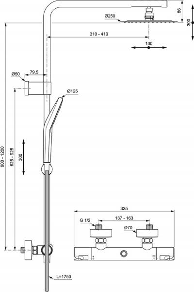 Ideal Standard Idealrain T50 Flex komplet brusesystem Ø250 - Krom