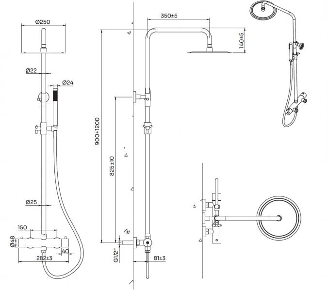 Lavabo Argo RS 250 komplet brusesystem - Mat sort
