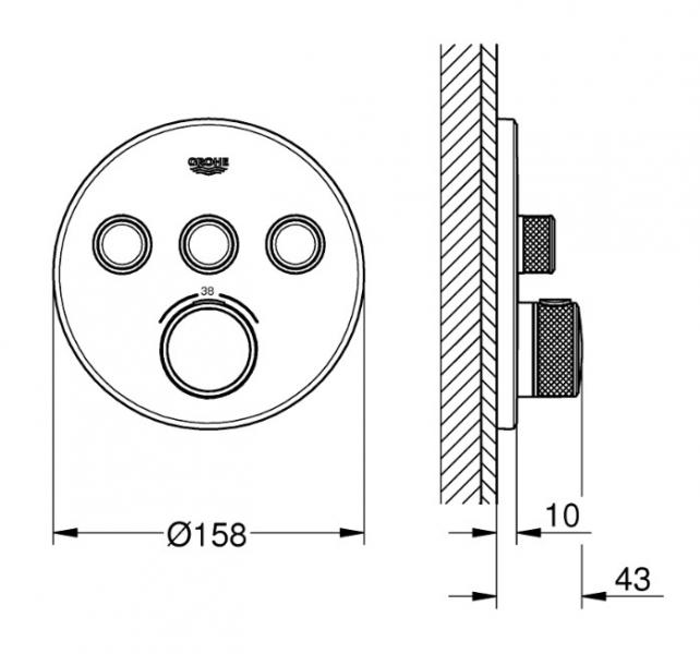 Grohe Grohtherm SmartControl indbygningsarmatur m/3 udtag - Mat sort