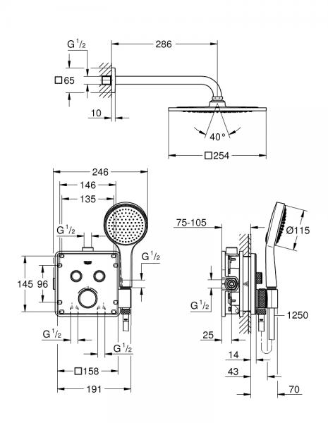 Grohe SmartControl F-Series komplet brusesystem til indbygning m/ integreret bruseholder